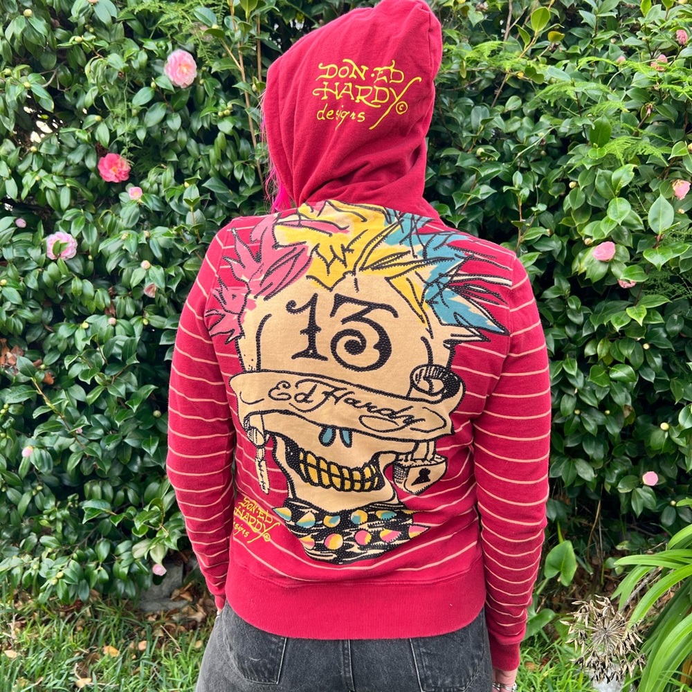 Y2K Ed Hardy Red Graphic Hoodie